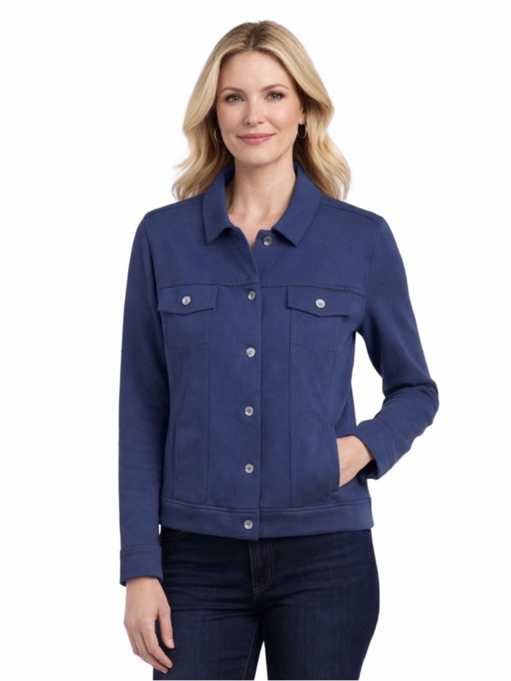 Kelly by Clinton Kelly Cornflower Blue Button Ponte Trucker Jacket Size Small